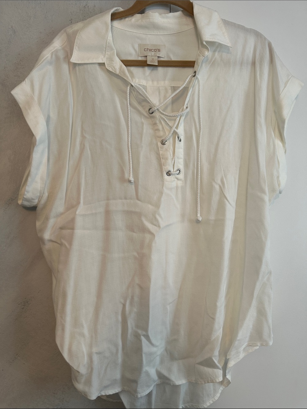 Chico's White Lace-Up Collared Top